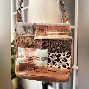 STS Ranchwear Patchwork Leather Cowhide Crossbody Bag Boho Southwest Purse